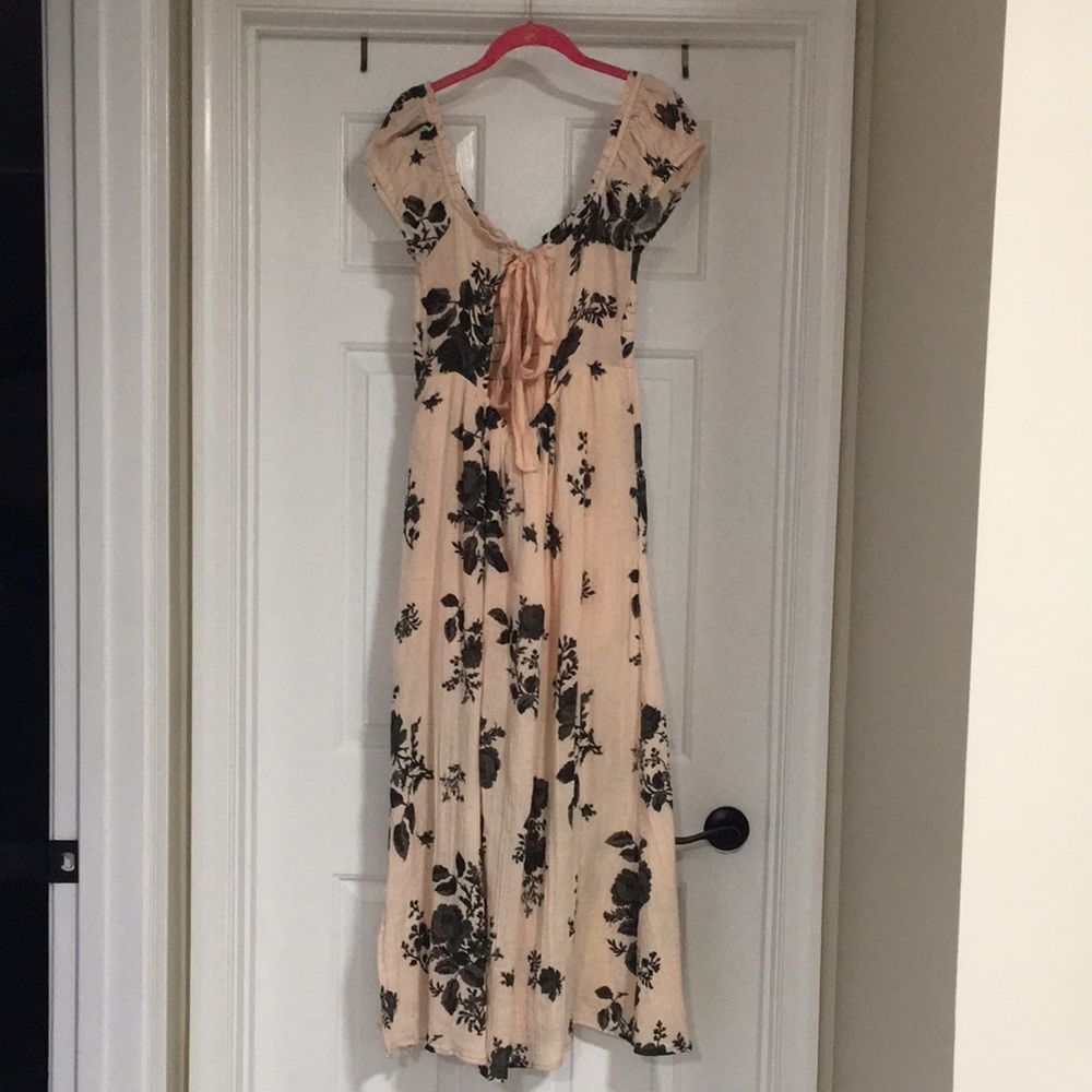 Free People Cotton Lined Gauzy forget me not Open Back Side Slit Midi EUC DRESS - Picture 5 of 8